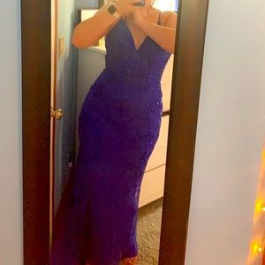 Royal blue, embroidered, long prom dress